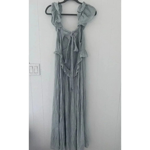 Flawless Fit & Flare Gauzy Maxi Ruffle Trim Tie Back Dress Size XL Mint Color - Picture 4 of 7